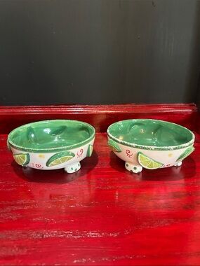 VTG 1980's Bella Casa Ganz-Lime Slices 3D Footed Bowl Dips-Guacamole/Salsa